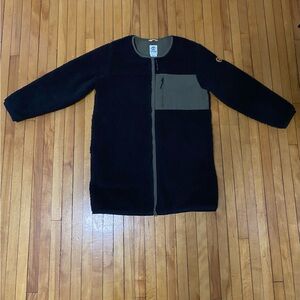 Timberland Colorblock Long Sherpa Fleece Jacket Black/Olive Zip Coat, Small